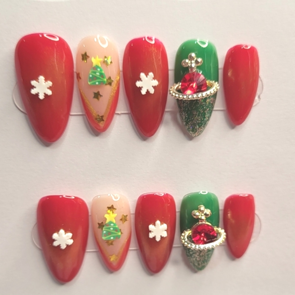 💋Press On Nails - Festive Red and Green Christmas Nails